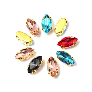Hot Fix Gold Claw Setting Rhinestone Bulk Marquise Gemstone Sew On Crystal Rhinestone Beads For Clothing DIY Jewelry Accessories