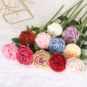 Bouquet di fiori per matrimonio a casa floreale in seta rossa <span class=keywords><strong>rosa</strong></span> <span class=keywords><strong>rosa</strong></span> bianca tessuto centrale in plastica <span class=keywords><strong>rosa</strong></span> artificiale fiore finto - Product Image 4