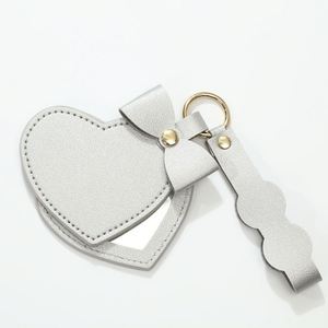 Modern Minimalist Faux Leather Heart Keychain Pendant Macaron Color <b>Small</b> Portable <b>Mirror</b> - Product Image 6