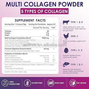 Poudre de peptides de collagène multi-sources en gros, marque privée, protéines de collagène hydrolysées types I, II, III, V, X, sans sucre, 350g en vrac - Product Image 5