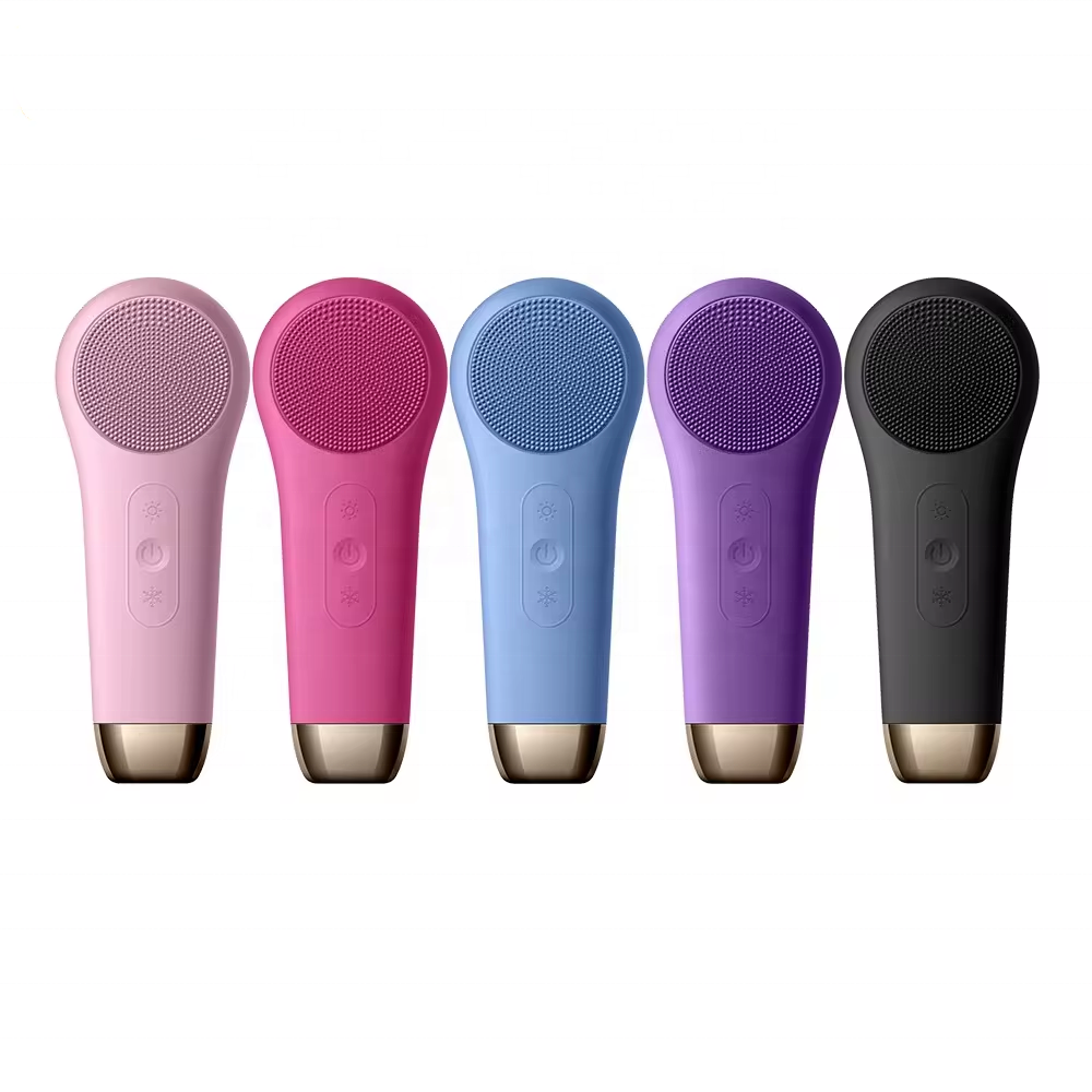 OEM Skincare Exfoliating Face Wash Brush Electric Hot Cold Vibrating Face Cleaning Device Silicone Facial Cleansing Brush