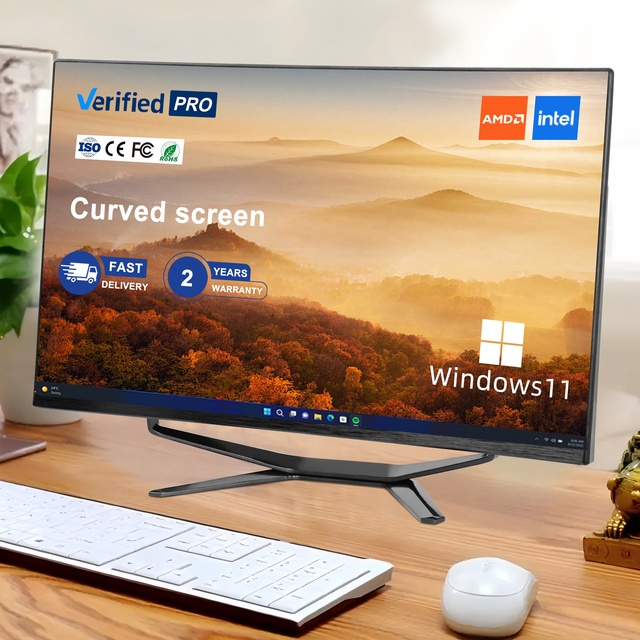 MVBRO D270-i7 27" Curved LCD All-in-One PC Intel Core I3/i5/i7 16GB RAM 256GB SSD Windows 10 Business Use