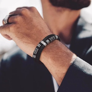 Nuevo Estilo, Brazalete de Acero Inoxidable Electrochapado con Cuerda de Cuero, Estilo Hip-Hop <span class=keywords><strong>para</strong></span> Hombre, Serie Vikinga Nórdica, Venta al Por Mayor, Regalo - Product Image 2