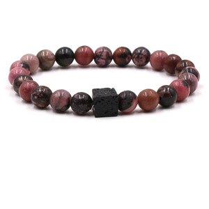 Bracelet noir lave carré pierre volcanique Bracelet hommes femmes perles de verre noir réglable charme Rock Bracelet - Product Image 5