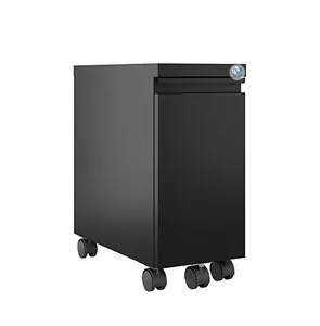10\" Wide 20\" Deep Narrow Mobile Zip Pedestal File Cabinet with Hidden Drawer in Black