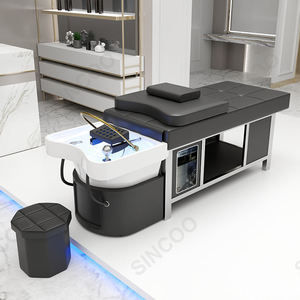 Stainless Steel <b>Portable</b> Massage Shampoo Bed with Water <b>Heater</b> Customizable Color Genuine Leather Shampoo Chair Ceramic Basin - Product Image 2