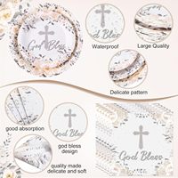 Ensemble de vaisselle jetable pour baptême, assiettes et serviettes, nappe, gobelets, croix, pour la première communion, fournitures pour fêtes