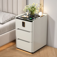 Table de chevet compacte ultra-mince en bois massif et cuir, moderne, minimaliste, luxe léger, multifonctionnelle pour chambre à coucher