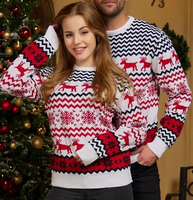 Pull de Noël en laine à col rond avec motif cerf festif OEM/ODM, pull de Noël familial tricoté