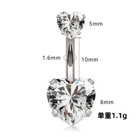 Bijoux de piercing au nombril de style européen et américain, anneaux de nombril en acier inoxydable à double extrémité avec CZ en forme de cœur et d'étoile