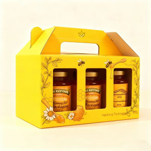 Großhandel Getränke karton mit Griff <span class=keywords><strong>Honig</strong></span> glas Sets Geschenk boxen Kunden spezifische Giebel box für Gläser - Product Image 1