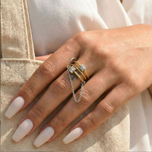 แหวนกันน้ำไม่หมอง 14k 18k ชุบทอง PVD สแตนเลส 316L ประดับเพชรซิคอน แหวนซ้อนกันได้สำหรับผู้หญิง - Product Image 2