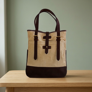 Khaki <b>Canvas</b> Tote Bag Medium Size Zipper Closure Durable & Washable High Quality Shopping Bag - Product Image 2