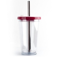 Bubble Pearl Tasse à thé au lait Gobelet Boba en plastique personnalisé avec paille 17oz/500ML Tasse à thé à bulle réutilisable à double paroi avec paille