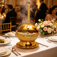 Chauffe-plat de buffet FLEY en acier inoxydable doré avec brûleur à alcool, couvercle décoratif en dôme et poignées latérales pour tables de banquet