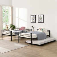 Lit superposé moderne noir en métal avec 2 échelles et barrières de sécurité, gain de place, pour garçons et filles, idéal pour hôpital, école, dortoir, sans sommier.