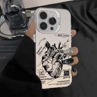 Coque Téléphone Antichoc à Cadre Plaqué Tendance, Cœur Graffiti Design Populaire, pour iPhone 17 16 15 Pro Max 14 13 12 11