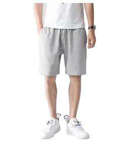 กางเกงขาสั้นผ้าฝ้ายเอวยางยืดสำหรับผู้ชายกางเกงขาสั้นลำลองมีกระเป๋าหูรูดขนาดใหญ่สุดหรู - Product Image 2