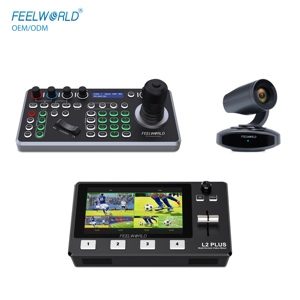 Kit de studio en direct FEELWORLD : Mixeur tactile L2 PLUS 5,5 pouces, caméra PTZ AI 4K10X et contrôleur PoE KBC20. Diffuser, Commuter, Contrôler. - Product Image 1
