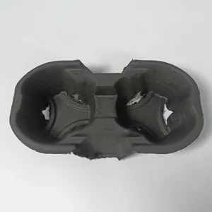 Portavasos de pulpa moldeada Portavasos desechable de 2 tazas de café de pulpa de papel moldeado biodegradable en negro