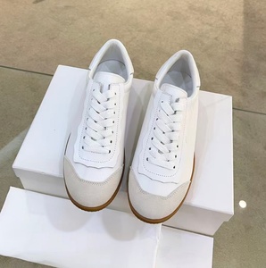 Retro White Suede Toe Leather Sneakers Gum Outsole Low Cut Lace Up Casual Daily Walking Shoes For Ladies - Product Image 4
