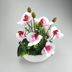 Новый дизайн, искусственная Цветочная композиция белого цвета, керамический горшок, Орхидея, Смешанная пластиковая трава, пластиковый цветочный стол, центральный столик