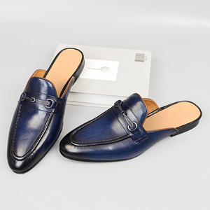 Mocassins Homme Dreamy Stark en Cuir Véritable Sans Talon, à Enfiler, Talon Bas, Mules Décontractées, Couleur Unie Bleue, Chaussures Habillées à Boucle, Tailles 38-46 - Product Image 3