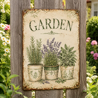 Plaque Métallique Vintage Florale Décor Murale Jardin, Ensemble de Panneaux Rustiques en Étain Style Ferme, Herbes et Fleurs, Plaque Vieillie pour Maison et Café