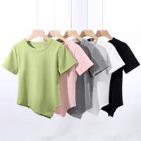T-shirts d'été décontractés pour femmes, coupe ajustée, respirants, en tricot, à manches courtes, unis