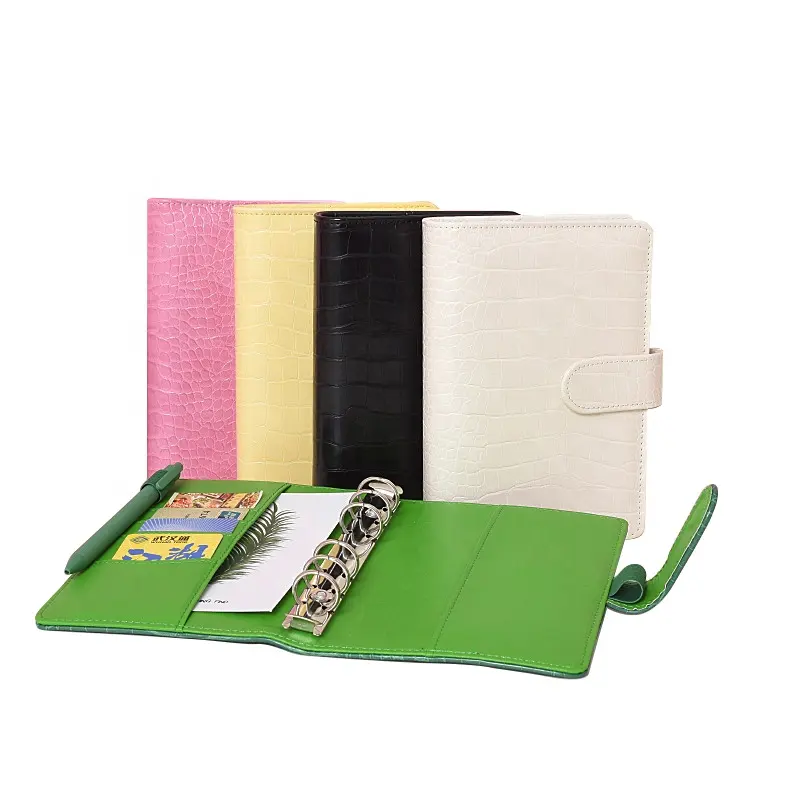 A6 Pu Lederen Notebook Bindmiddel Hervulbare 6-Ringen, Licht Oppervlak Krokodil Losse Blad Personal Planner Met Magnetische Gesp