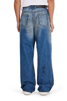 Jean en denim déchiré et vieilli, coupe large et décontractée, à jambe évasée, longueur pleine, uni, pour usage quotidien