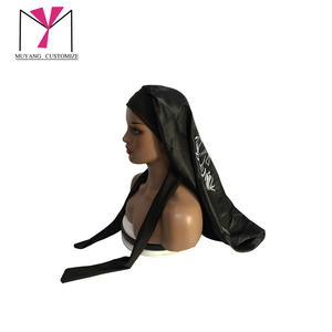 MUYANG Long Satin <b>Bonnet</b> With Elastic Tie For Adults Black Casual Headwear - Product Image 5