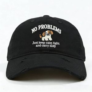 Cute Puppy Embroidery Distressed Baseball Cap Washed Cotton Adjustable Sun <b>Hat</b> <b>for</b> Casual Outdoor Sports - Product Image 2