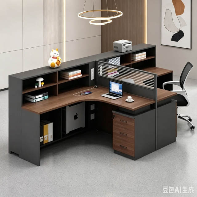 Staff Desk and Chair Combination L-Shaped Steel Minimalist Modern 4-Seat 6-Screen Booth Office Computer Table