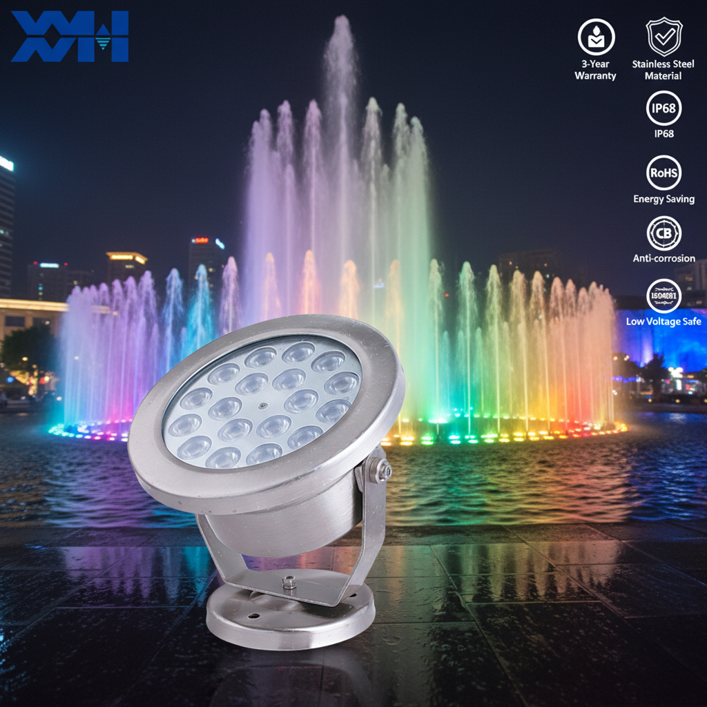 RGB DMX512 Stainless Steel IP68 Rated Waterproof Waterfall Lake Pond Music Rgb Underwater Illuminating 120v Fountain Light