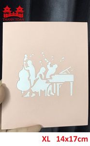Carte de vœux 3D pop-up artisanale avec groupe de musique sous un arbre à fleurs de cerisier, pour anniversaire, retraite, cadeau pour musicien - Product Image 3