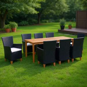 Conjunto de Comedor para Jardín de 6 Plazas, Madera de Teca y Ratán, Muebles de Exterior de Diseño Contemporáneo - Product Image 2