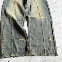 YAXI OEM Jeans Baggy Vintage Délavé et Déchiré, Coupe Ample avec Panneaux Désstructurés pour Homme