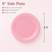 Hoge kwaliteit roze verdikte voedselveilige PS plastic ronde borden voor snacks, fruit en picknicks