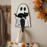 Crochets décoratifs en bois pour Halloween, en forme de chat fantôme, pour mur d'entrée, avec une ambiance festive, pour le rangement et la décoration