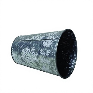Jardinière ronde avec impression Jardinière galvanisée avec poignée en gaufrage Jardinières intérieures Décor de maison et de jardin - Product Image 1