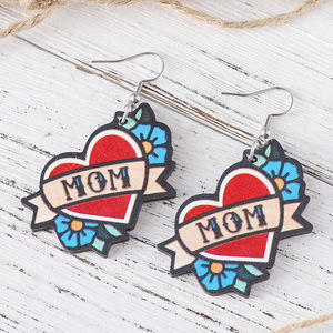 Pendientes de madera geométrico multicolor corazón flor colgante pendientes de doble cara para mujer Uionen 1123 - Product Image 3