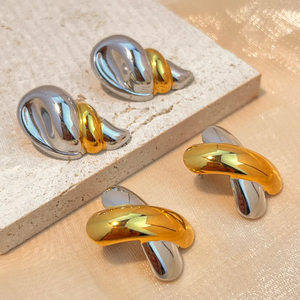 1 paire de boucles d'oreilles pour femmes, élégantes et luxueuses, plaquées géométriquement, en acier inoxydable 304 - Product Image 2