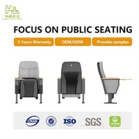Sièges de théâtre pliables, chaise d'auditorium rembourrée en tissu, accoudoirs fixes, pieds en métal, tablette d'écriture pour école, cinéma, salle