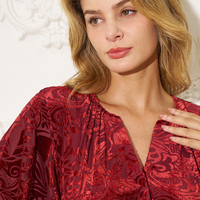 Herbst Winter Rot Schwarz Kurzarm Samtkleid Cocktailparty Club Burnout-Druck Samtkleid für Damen