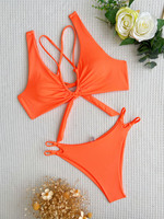Maillot de bain de couleur unie avec doublure Double, soutien-gorge Push Up, String, sans couture