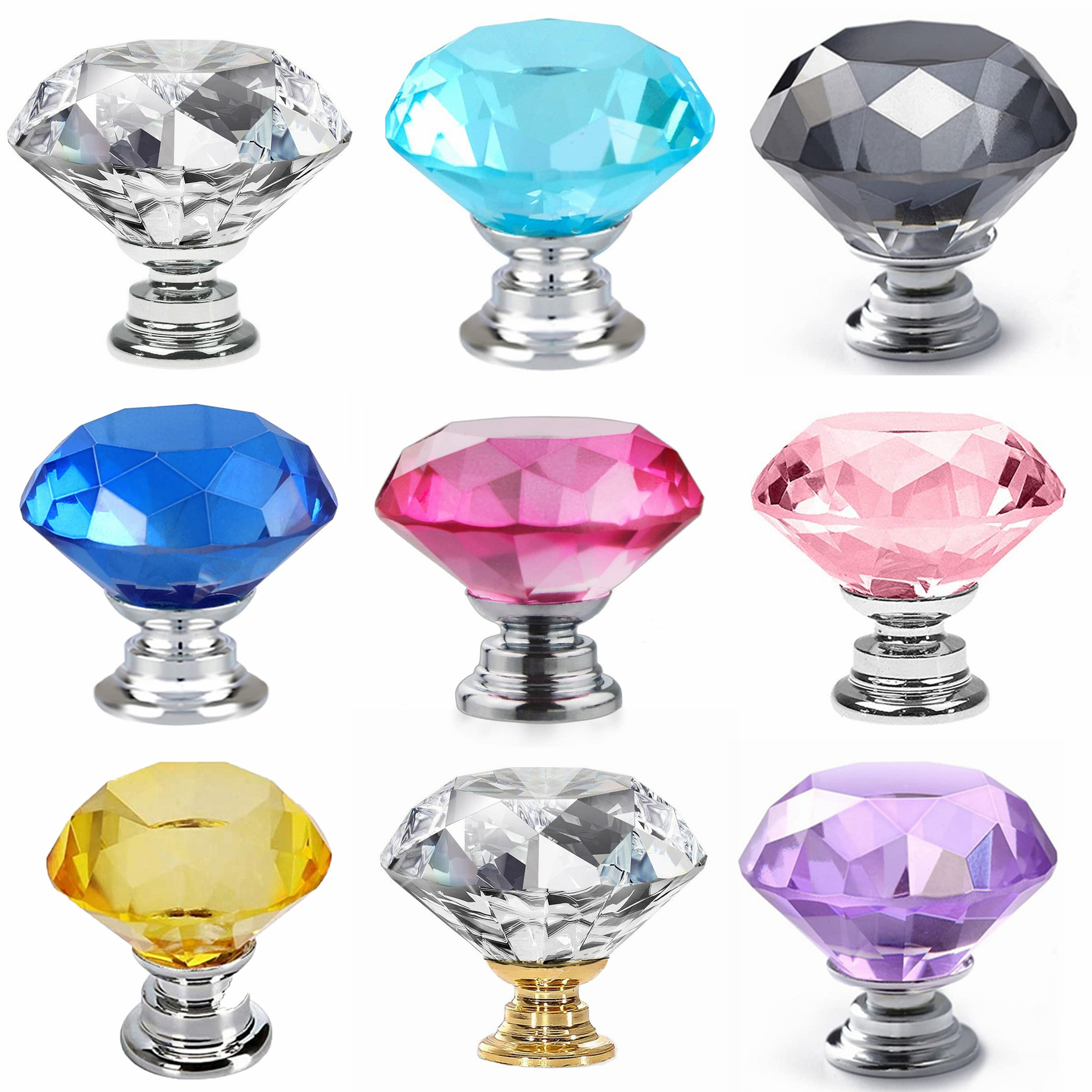 Simbrom Crystal Cupboard Pull with Screws Round Glass Kitchen Cabinet Knob Clear Diamond Furniture Drawer Handle