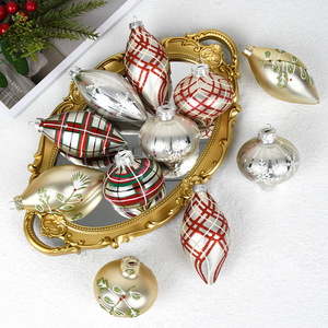 Ornements de Noël en verre en boîte, 4 pendentifs en forme d'oignon à double pointe, boules en verre peintes avec motifs à paillettes pour la maison ou les mariages - Product Image 4