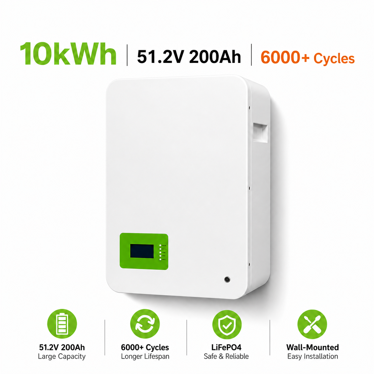 Wall-mounted 10kWh 51.2V 200Ah LiFePO4 Battery Powerwall for Residential Solar System Off-Grid Backup Power with CE RoHS · image 1