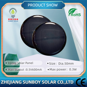 Panneau solaire monocristallin PERC en résine époxy 0,5 V ROHS SD-50 rond 0,3 W 19,5 % d'efficacité 600 mA Chargeur de cellule solaire SUNBOY SOLAR - Product Image 2